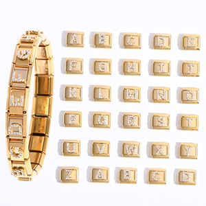 Abalorios Italianos Personalizados con Letras Brillantes para Pulseras, Venta al por Mayor de Abalorios Italianos de Acero Inoxidable Dorado y Plateado - Product Image 2
