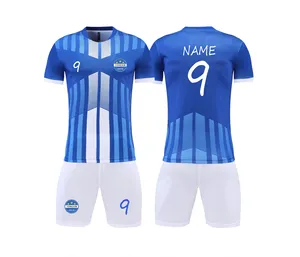 Sublimazione bianca e blu Blank Soccer Wear traspirante Quick-Dry gioco di sport di squadra uniforme da calcio