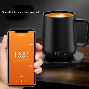 كوب قهوة ذكي 12 أونصة للتحكم في درجة الحرارة ، عرض درجة الحرارة ، بطارية قابلة لإعادة الشحن ، كوب مدفئ للقهوة مع تحكم بالتطبيق