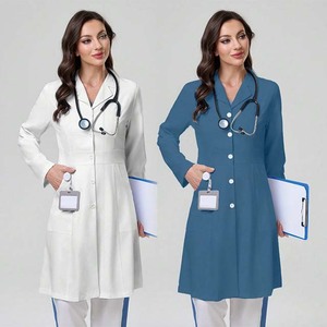 Uniformes d'infirmière élégants pour femmes, blancs, à manches longues, en tissu sergé, détection par aiguille, polyester/coton, pour hôpital et salon de beauté - Product Image 2