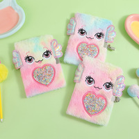 Carnet A5 en peluche motif visage souriant avec serrure, 100-200 pages intérieures, grands yeux, carnet mignon
