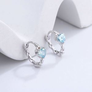 Pendientes de Aro Cuadrados, Estrella y Corazón de Plata de Ley 925 con Rodio y Aguamarina, Sencillos, para Mujer, Regalo de Boda, Estilo Minimalista - Product Image 5
