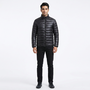 2025 Men's Brown Canvas Duck <b>Feather</b> Plain Dyed Casual Puffer Jacket Wholesale Stand Collar Winter Front Logo Cotton Filled XS - Product Image 1