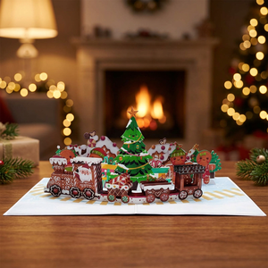 Wholesale Customized 3D Pop <b>Christmas</b> Card Gingerbread <b>Train</b> Handmade Laser Cut Offset Printed Paper Crafts Holiday Greeting - Product Image 3