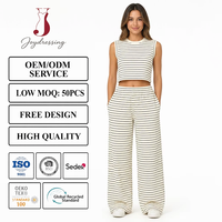 Ensemble deux pièces rayé pour femme Joydressing, haut court sans manches et pantalon large, ensemble décontracté pour la vente en gros