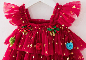 Vestito da bambina in tulle traspirante con maniche a volant, motivo stella <span class=keywords><strong>di</strong></span> Natale, festivo, con spalline sottili, tutù da principessa, per neonata 12 mesi - Product Image 5