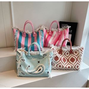 BESTELLA Tassel Decorated <b>Large</b> Capacity Tote <b>Bag</b> Handbag Canvas <b>Beach</b> Shopping Use Custom Logo - Product Image 2