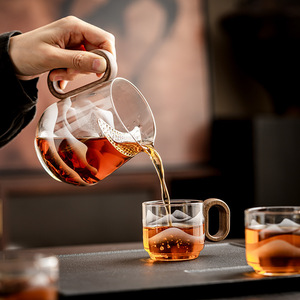 Taza de té con forma de luna creciente, dispensador de té de vidrio de borosilicato de alta calidad para juego de té Kung Fu con mango de madera - Product Image 3