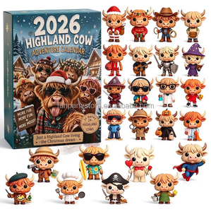 Calendrier de l'Avent 2026 Vache des Highlands – Jouets Animaux de Noël Amusants – Boîte Mystère – Jouet à Presser en TPR Forme Rectangulaire pour Enfants et Adultes - Product Image 1