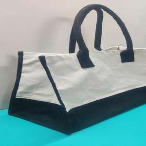 Sac fourre-tout en toile noir élégant avec bordure personnalisée, sac à main en coton écologique imprimé pour un usage quotidien, cadeaux d'entreprise, vente en gros - Product Image 5