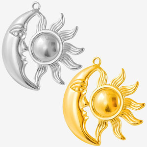 Colgante de Sol y Luna en Acero Inoxidable 304 con Baño de Oro de 18K, Accesorio Creativo para Hacer Joyería Hecha a Mano - Product Image 2