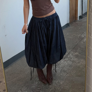 Pantalones de Mujer de Color Sólido con Cordón Ajustable, de Talle Bajo, Pierna Ancha, Tejidos, de Corte Relajado, Casuales, para Uso Diario - Product Image 3