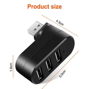 Mini usb 2.0 3 bağlantı noktası hub veri aktarımı splitter ile 270 rotasyon adaptörü Mac PC için