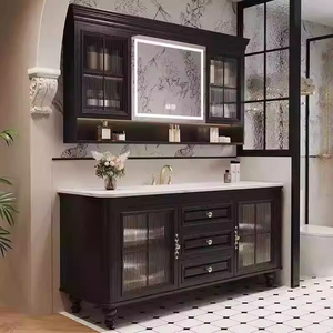 Meuble-lavabo autoportant en bois massif 36-92 pouces avec vasque en céramique, style rétro français, miroir intelligent, pour <span class=keywords><strong>hôtels</strong></span> et villas, garantie 5 ans - Product Image 5