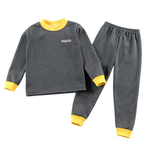 Conjunto de Pijama de Dos Piezas para Niños y <span class=keywords><strong>Niñas</strong></span>, Diseño de Bloques de Color, Ropa Interior Térmica para Otoño e Invierno, Venta al Por Mayor - Product Image 1