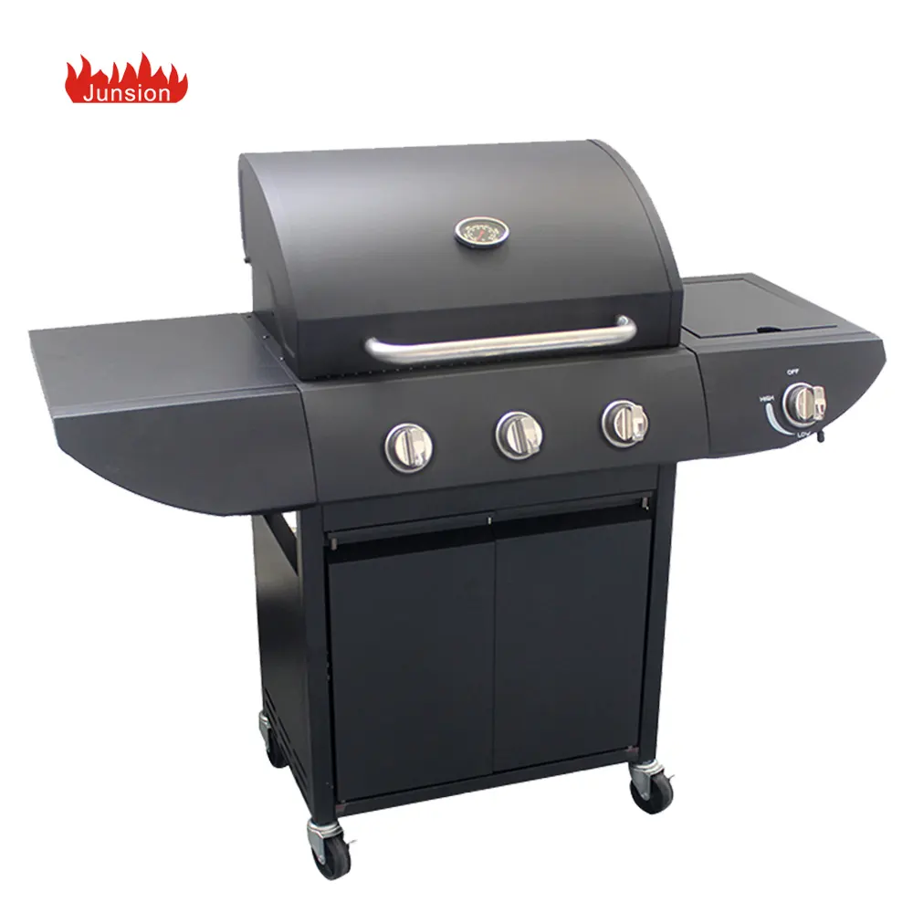 Backyard Outdoor Kitchen Cooking 3 Burners Barbecue Grill Propane Gas BBQ Cart with Side Burner