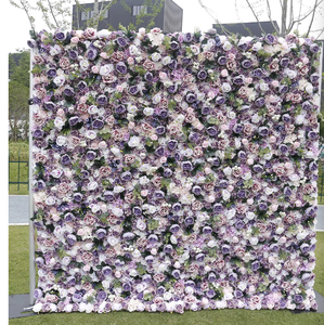 Fiori artificiali viola sfondo di seta artificiale decorazione parete del fiore arrotolare il pannello di sfondo per eventi di festa di nozze - Product Image 5