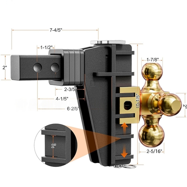 OEM Tri-Ball 1-78inch 2 Inch 2-5/16inch Fits 2 Inch Receiver 8 Inch Adjustable Trailer Hitch for Towing