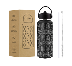 Bouteille isotherme en acier inoxydable à double paroi de 32 oz avec paille, personnalisable, thème 63 Parcs Nationaux des États-Unis (liste de lieux à visiter), avec autocollants - Product Image 2