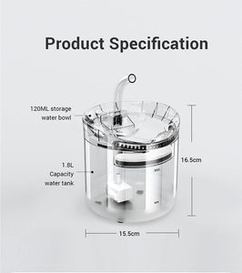 Distributeur d'eau automatique intelligent pour animaux de compagnie, transparent, en PC de qualité alimentaire, 1,8 L, source de charge 110-240 V, utilisation en extérieur pour chiens et chats - Product Image 4