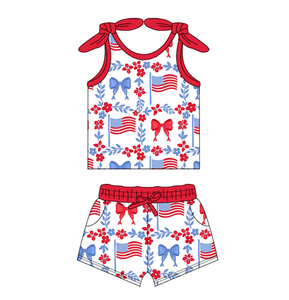 Nouveaux styles de robes de tennis pour filles, avec doublure, motif drapeau américain du 4 juillet, nœuds floraux, pour le yoga et les activités sportives, style mode pour sœurs - Product Image 4