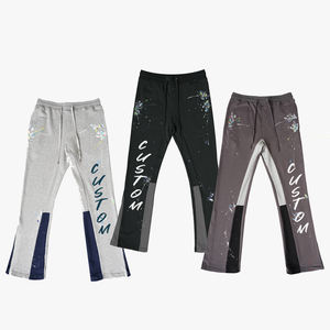 Jogging en coton personnalisé avec logo OEM, pantalon de survêtement évasé professionnel pour hommes avec poches, pantalon en coton délavé à l'acide - Product Image 1