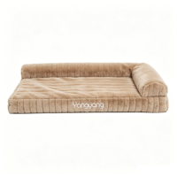 Coussin pour chien Yangyangpet en fausse fourrure de lapin avec motif rayé, brun, rectangulaire, tendance, imperméable, lavable, rembourrage en polyester