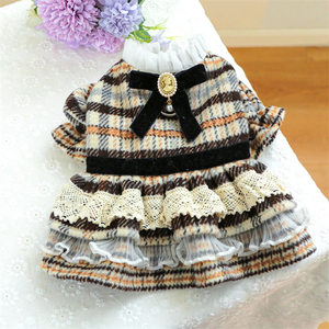 סתיו חורף אופנה אופנה צווארון גבוה woolen שמלת שנה חדשה עבור צ 'יוואווה ובנות בגדים חום לחתולים - Product Image 4