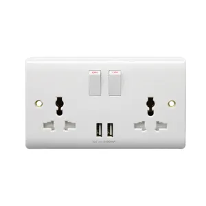 HAILAR VN Range 13A 2 gang switched universal socket dual USB outlet (3.1A)