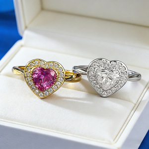 Joyería Hui Zhi Yi, anillo de plata S925 galvanizado con forma de corazón de 6x6mm, <span class=keywords><strong>granate</strong></span> rosa melocotón, anillo para <span class=keywords><strong>mujer</strong></span>, moda europea <span class=keywords><strong>americana</strong></span> - Product Image 4