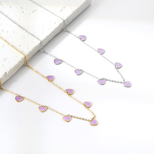 Collar de Acero Inoxidable con Forma de Corazón, Regalo para Mujer, Joyería, Color Rojo Púrpura, Cadena Electrochapada, Colgante, Collares de Moda - Product Image 2