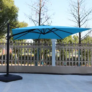 مظلة كبيرة خارجية معلقة مربعة ومضادة للأشعة فوق البنفسجية بقاعدة ومظلة رومانية للفناء مظلة باراسول مع أضواء شمسية