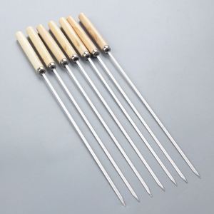 304 Stainless Steel Barbecue Skewers with Wooden Handles Flat Design for Meat and Iron Skewering Fork <b>Tool</b> Type - Product Image 4