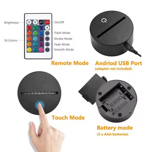 RGB LED Night <b>Light</b> Touch Base USB Cable 3D Acrylic Black ABS Middle <b>Plug</b>-In Modern Design Bedroom Application AAA Battery CE - Product Image 2