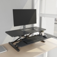 AUKI WS01-36 BLK Convertisseur de bureau assis-debout en bois, réglable en hauteur avec vérin à gaz, rehausseur ergonomique pour ordinateur portable et clavier, design moderne pour