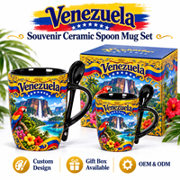 Ensemble de tasses à café en céramique souvenir du Venezuela, imprimé paysage tropical, en porcelaine, coffret cadeau pour boutique de souvenirs et détaillants
