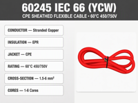 Câble en caoutchouc robuste 60245 IEC 66 (YCW) 3 conducteurs, isolation EPR, gaine CPE, 450/750V
