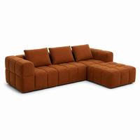 Canapé d'angle avec ottoman, chenille terre cuite à profil bas tufté, mousse haute densité, réduction des frais de livraison OEM/ODM