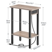 Ensemble de 2 tables d'appoint grises, avec station de charge et ports USB