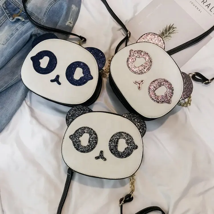 Pink Blue Panda Sequins Laser Cartoon Animal Crossbody Funny Cute Shoulder Lady Female Trendy Women Purse Handbag Bags