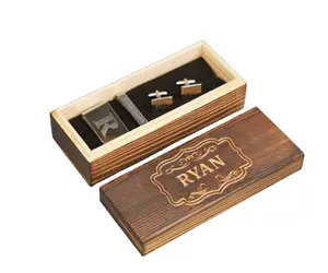 Manset personalisasi klip dasi klip uang Set dengan kotak kayu pengiring pria hadiah untuk pernikahan dan acara perusahaan