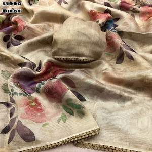 Sari en soie de tissu de qualité supérieure, dernier cri, tendance, avec imprimé floral numérique, mode féminine - Product Image 1