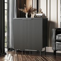 Entrepôt américain en stock Armoire de buffet d'appoint noire de 32 pouces, étagères d'armoire de rangement de buffet de cuisine pour petit espace avec rangement