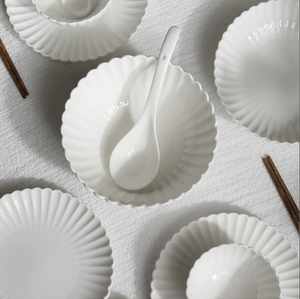 Juego de Vajilla de Porcelana Blanca Acanalada, Ecológica y Duradera, Platos, Tazones y Cucharas Acanalados, Utensilios de Cocina Modernos y Minimalistas - Product Image 2