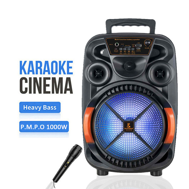 AliSelect 1 Mic CH-868 LED RGB Pulse Portable Karaoke Big BT Speakers Outdoor DJ Party Dual BT Speaker Microphone for Family KTV
