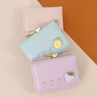 Dompet wanita kulit PU, dompet koin klip mini kartun PU lipat tiga kecil portabel multi kartu lipat lucu