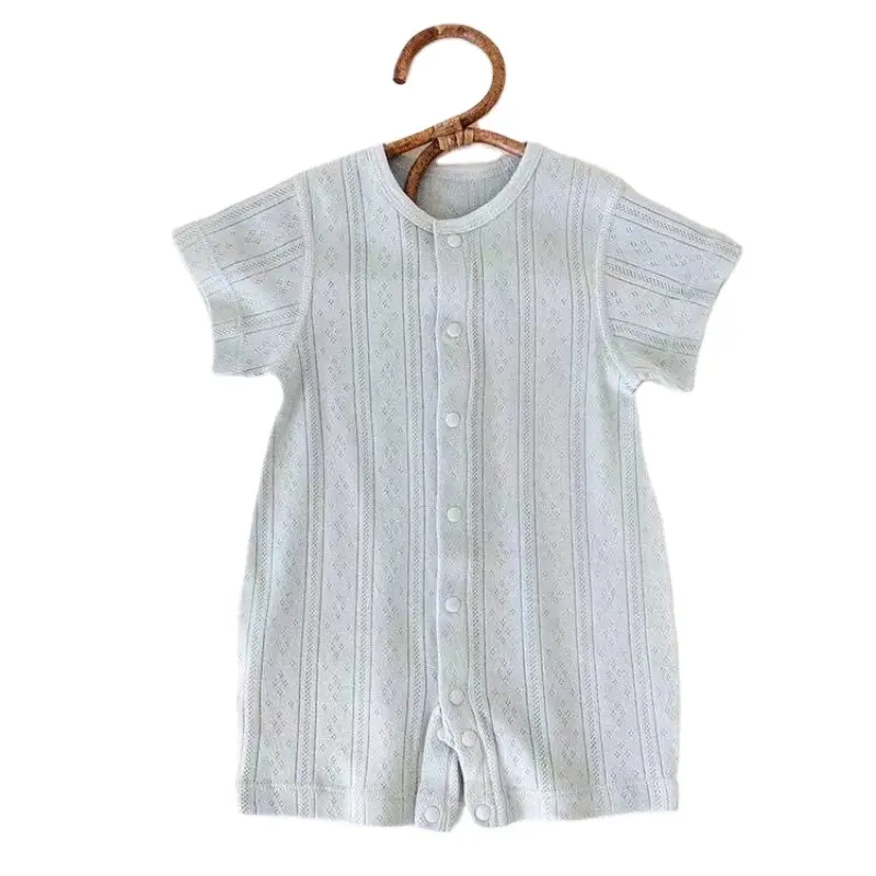 Bebek yaz onesie pamuk kısa kollu ince örgü bebek bebekler için yaz klima giysileri pijama