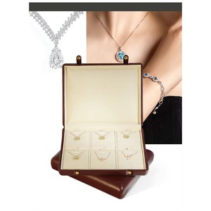 Organisateur de rangement de luxe vert en cuir, écologique, empilable, avec couvercle, pour bagues et bijoux, avec plateaux de présentation en bois rouge - Product Image 3