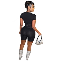 Conjunto de Shorts de Verano Elegante de 2 Piezas para Mujer SUHE BS-3110, Estilo Casual Cómodo con Cuello Redondo, Color Sólido, hasta la Rodilla, Ecológico, Spandex/Nailon