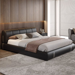 Cama de cuero minimalista moderna italiana, luz de Duna de arena, cama de Arte de dormitorio principal Simple de lujo, camas con funda - Product Image 4
